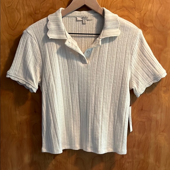 Atelier by Kirious Cream Ribbed Crop Polo Shirt - Picture 1 of 5